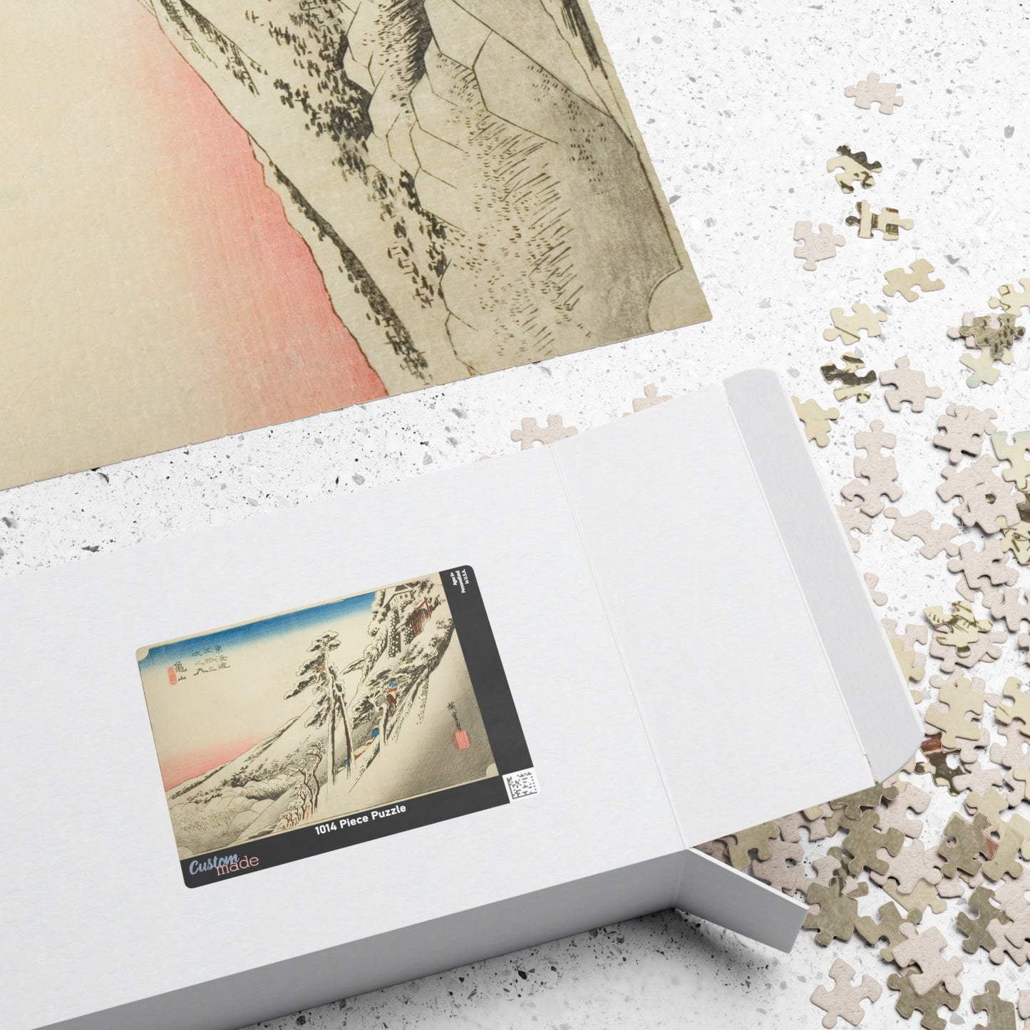 Ukiyo-e Jigsaw Puzzle (1014-piece): Kameyama – Weather Clearing After Snow – Utagawa Hiroshige (1830s) | Tokaido Fifty-Three Stations / Japanese Winter Landscape Art