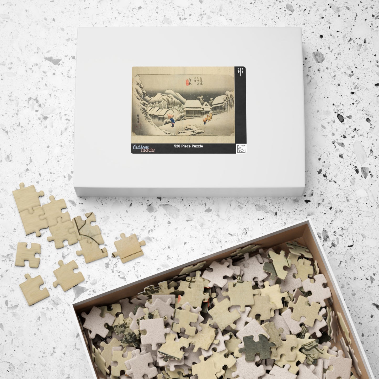 Ukiyo-e Jigsaw Puzzle (252 & 520 pcs) — “Kanbara: Evening Snow on the Tōkaidō” by Utagawa Hiroshige | Japanese Winter Landscape Puzzle