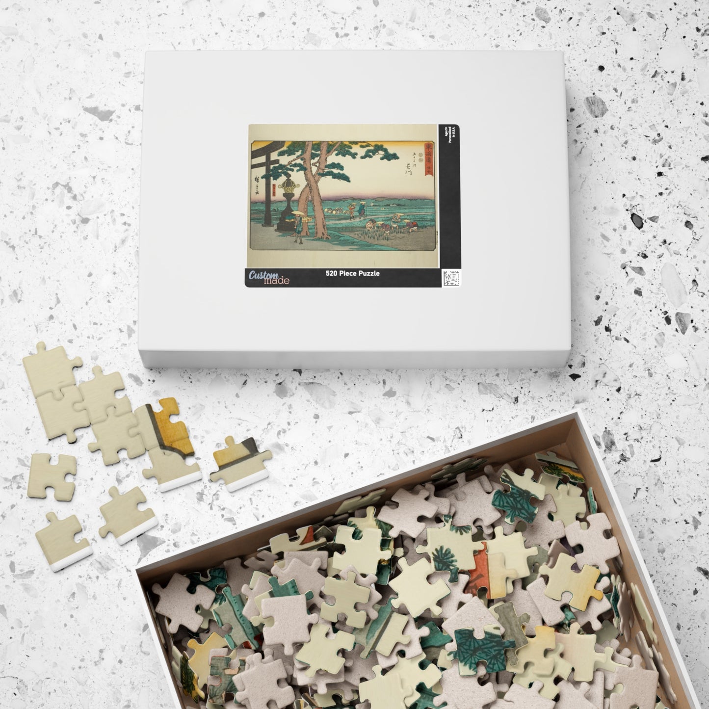 Ukiyo-e Jigsaw Puzzle (252, 520-piece): Kakegawa – “Crossroads at Akibayama” Tōkaidō Fifty-three Stations by Utagawa Hiroshige (1833)