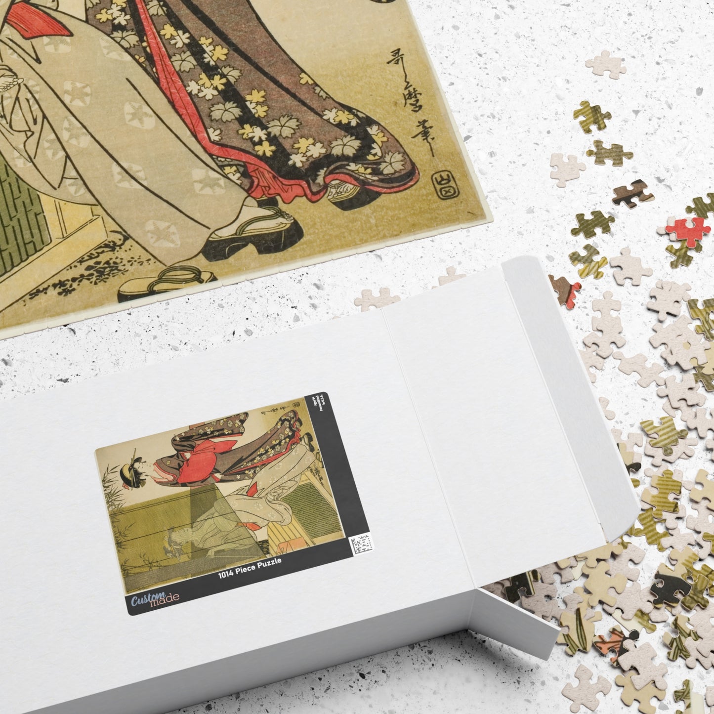 Ukiyo-e Jigsaw Puzzle (1014-piece): “Drying and Stretching Cloth” by Kitagawa Utamaro | Edo Bijin-ga / Courtesan Beauty & Daily Life Scene