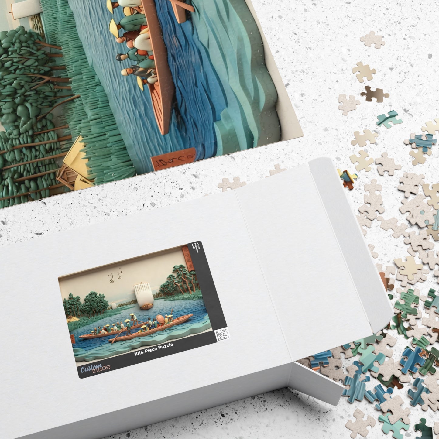 Hiroshige 3D Ukiyo-e Puzzle 1014 Piece, Japanese Edo Art | Kawasaki _The Rokugō Ferry