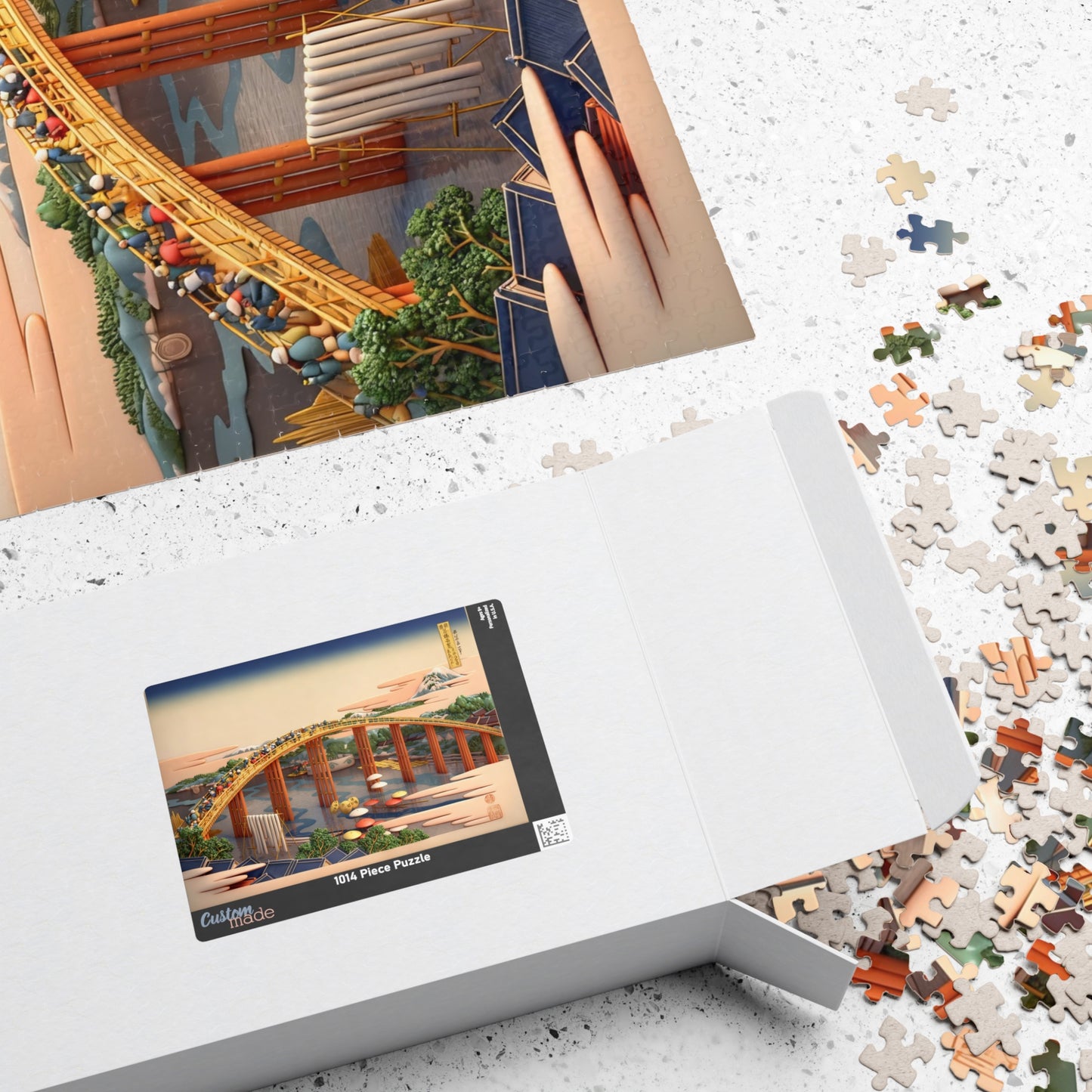 Hokusai 3D Ukiyo-e Puzzle 1014 Piece, Japanese Edo Art | Yahagi Bridge at Okazaki
