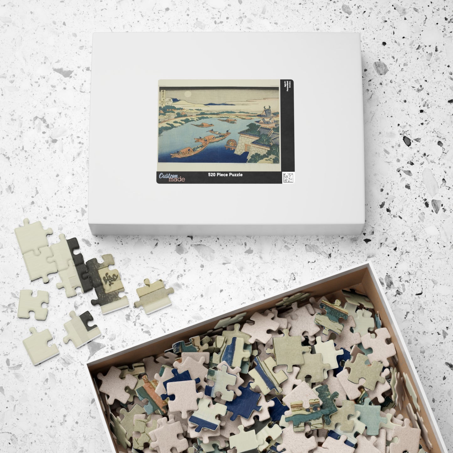 Ukiyo-e Jigsaw Puzzle (252, 520-piece) : Moonlight on the Yodo River – Katsushika Hokusai | Night Landscape of Osaka