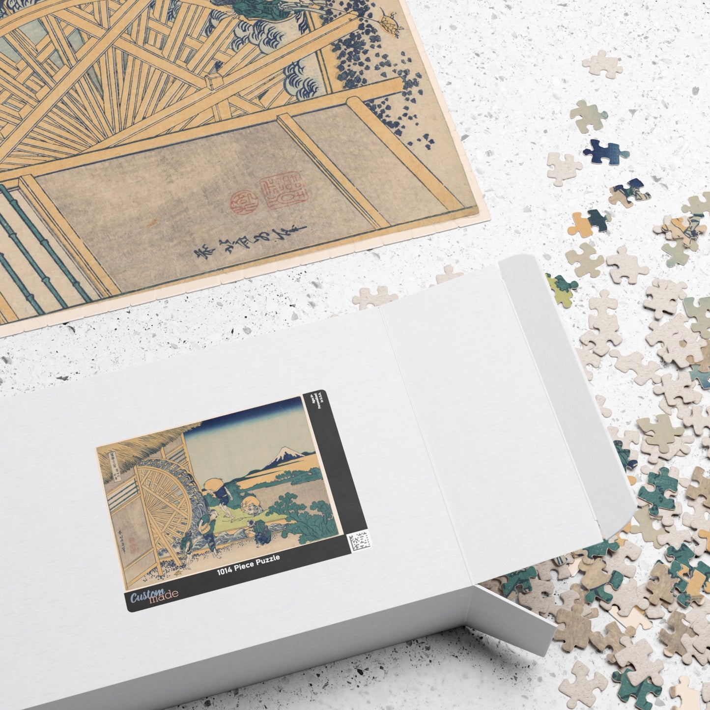 Ukiyo-e Jigsaw Puzzle (1014-piece) : Waterwheel at Onden – Katsushika Hokusai | Rural Life & Mount Fuji