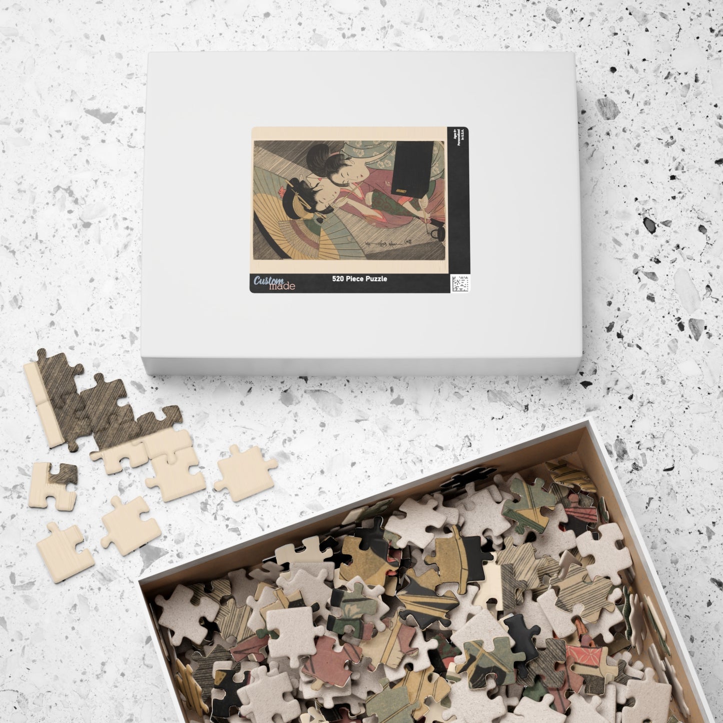 Ukiyo-e Jigsaw Puzzle (252 / 520-piece): “Geisha and Attendant on a Rainy Night” by Kitagawa Utamaro | Edo Bijin-ga / Umbrella & Kimono Beauty Art