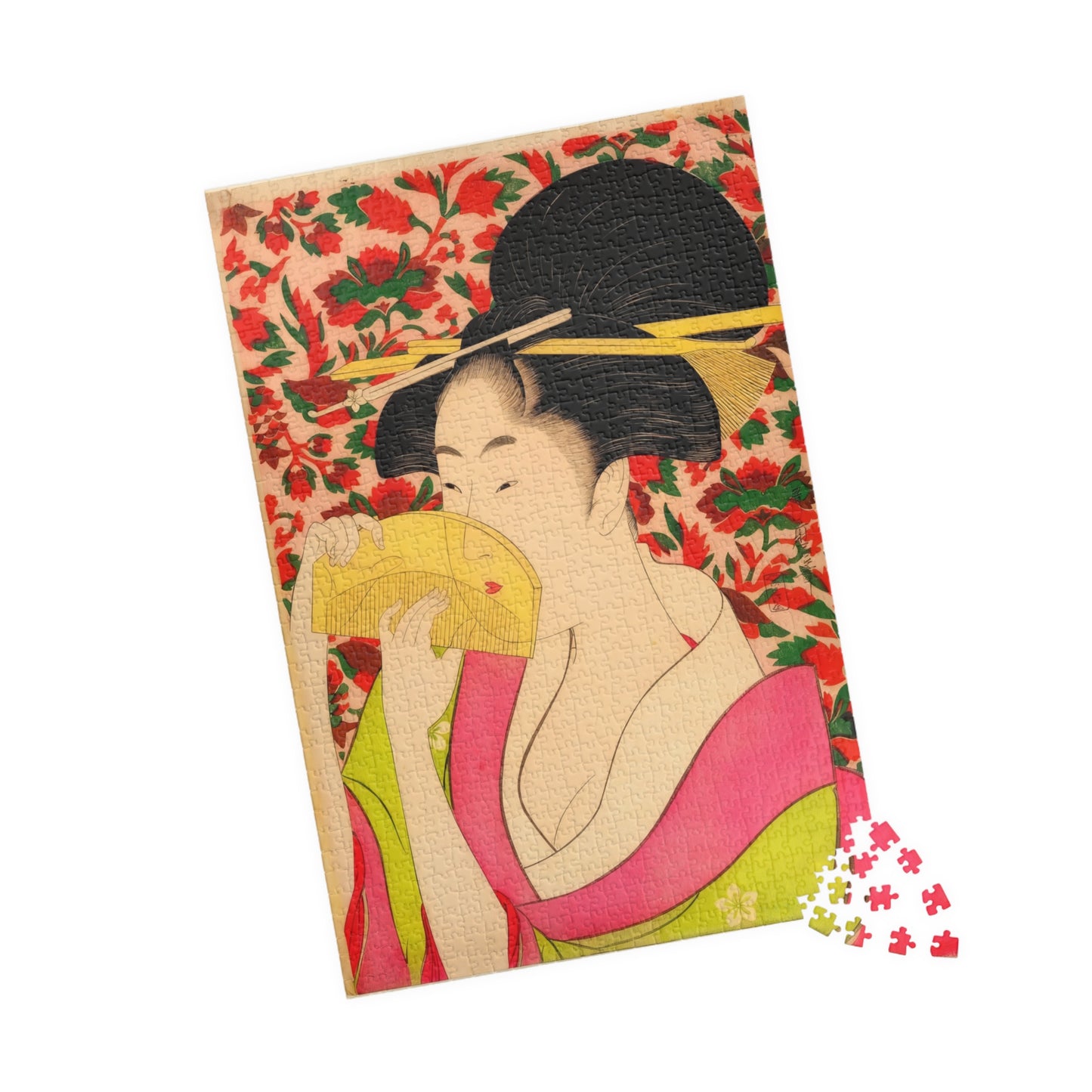 Utamaro Ukiyo-e Puzzle 1014 Piece, Background Variation, Japanese Edo Art | Woman Holding a Tortoise-Shell Comb