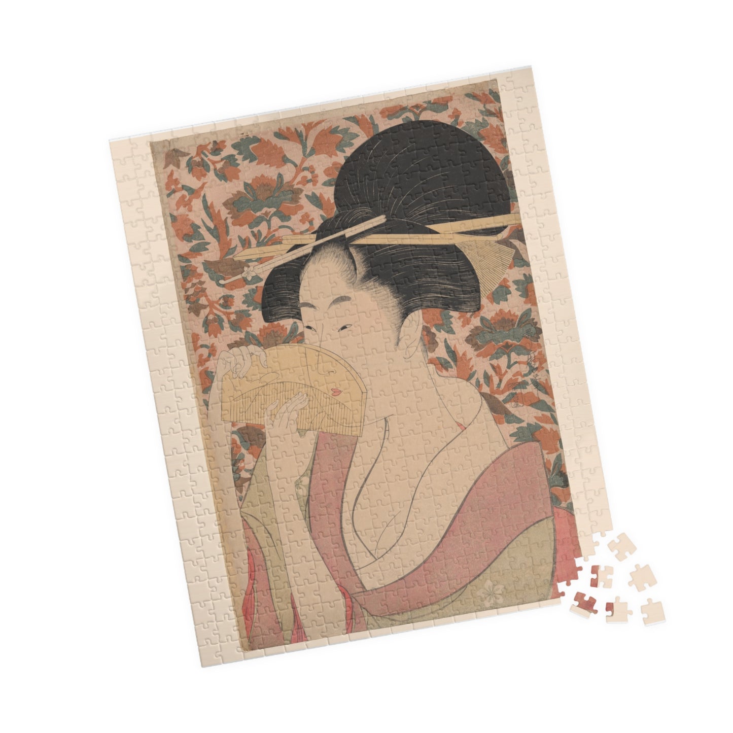 Ukiyo-e Jigsaw Puzzle (252 / 520-piece): “Woman Holding a Tortoise-Shell Comb” by Kitagawa Utamaro | Bijin-ga / Edo Beauty Portrait