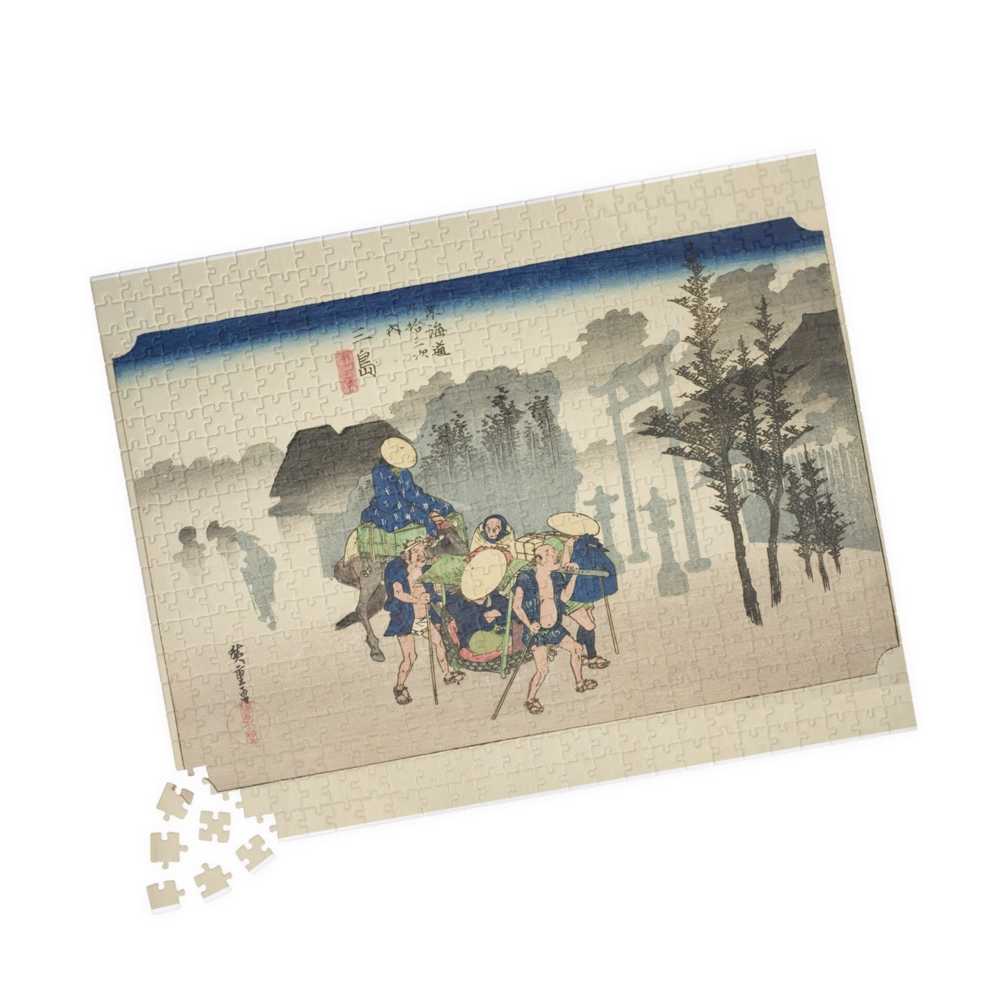 Ukiyo-e Jigsaw Puzzle (252, 520-piece): Mishima – “Morning Mist at Mishima” Tōkaidō Fifty-three Stations by Utagawa Hiroshige (1833)