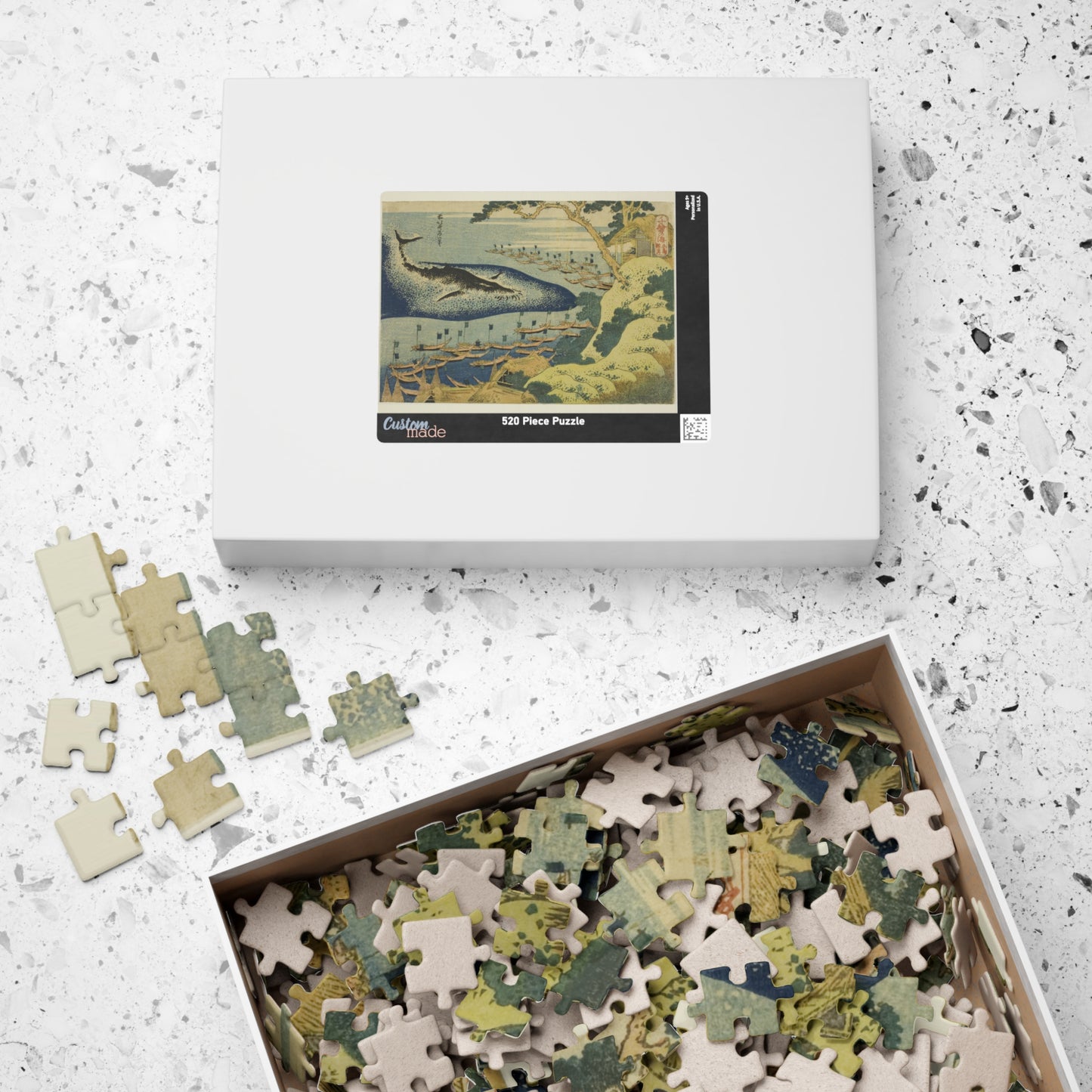 Ukiyo-e Jigsaw Puzzle (252, 520-piece) : Whaling off the Goto Islands – Katsushika Hokusai | Dramatic Sea & Nature