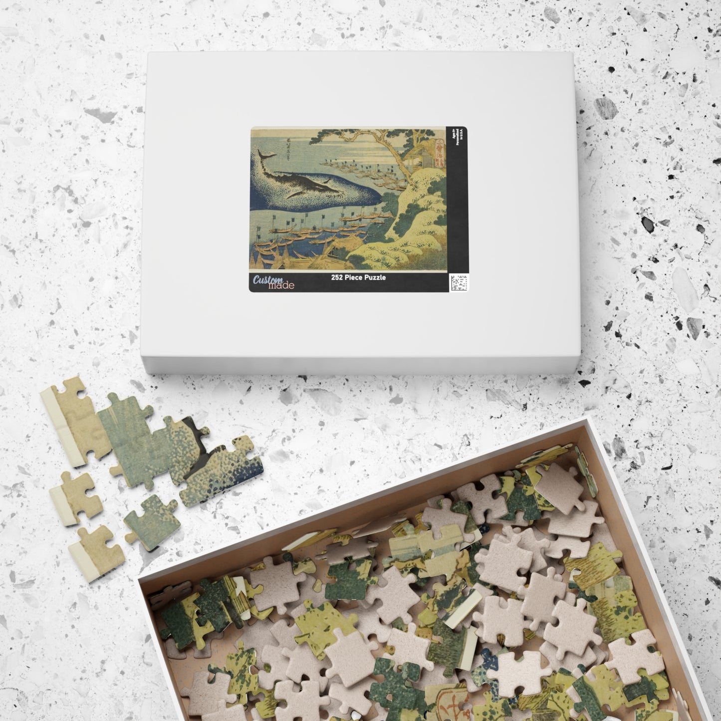 Ukiyo-e Jigsaw Puzzle (252, 520-piece) : Whaling off the Goto Islands – Katsushika Hokusai | Dramatic Sea & Nature