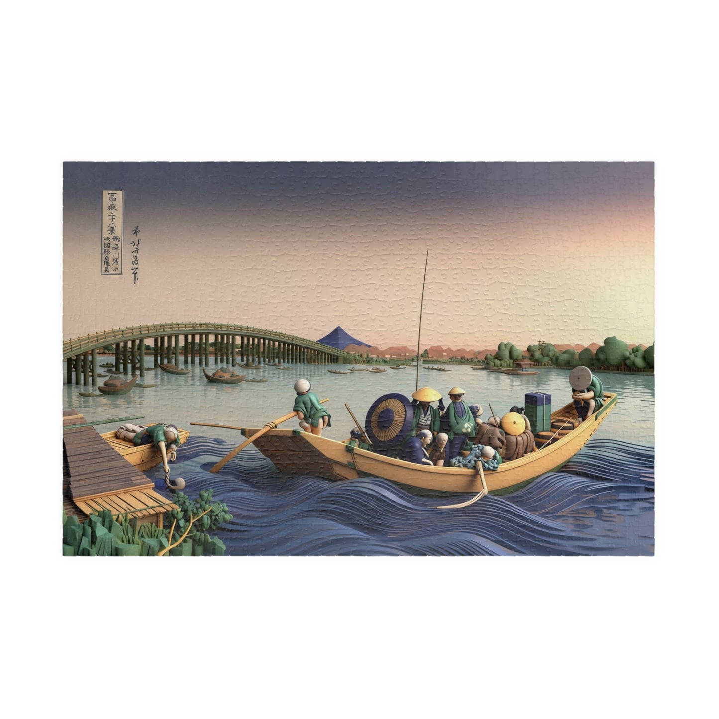Hokusai 3D Ukiyo-e Puzzle 1014 Piece, Japanese Edo Art | Fuji from Ommayagashi at Twilight over Ryogoku