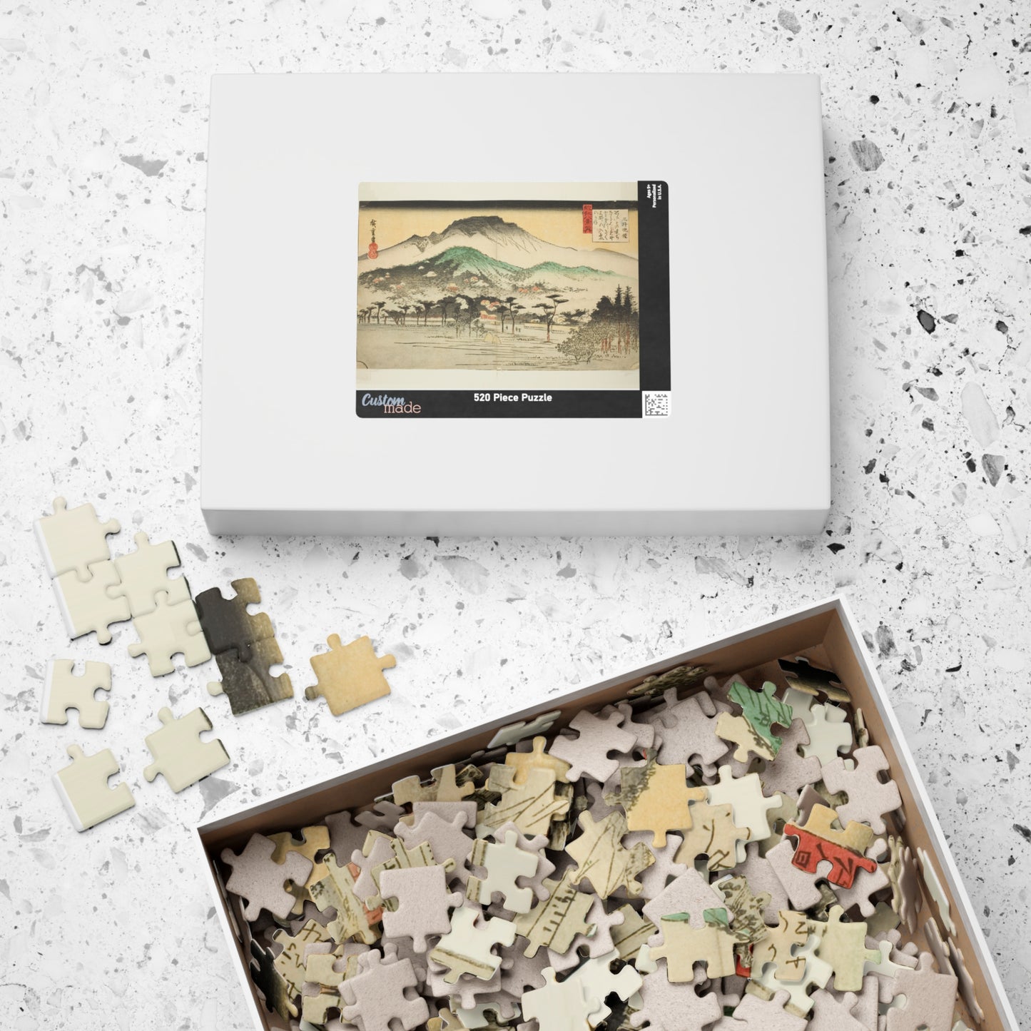 Ukiyo-e Jigsaw Puzzle (252 / 520 pcs) – Evening Bell at Mii Temple, Omi Eight Views – Landscape by Utagawa Hiroshige (1830s)