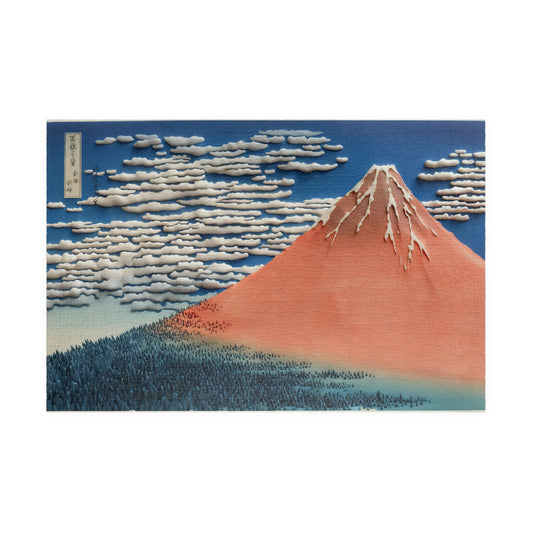 Hokusai 3D Ukiyo-e Puzzle 1014 Piece, Japanese Edo Art | Red Fuji in Motion