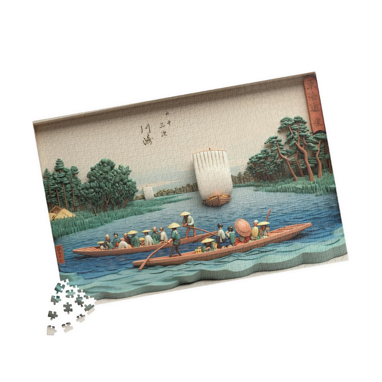 Hiroshige 3D Ukiyo-e Puzzle 1014 Piece, Japanese Edo Art | Kawasaki _The Rokugō Ferry
