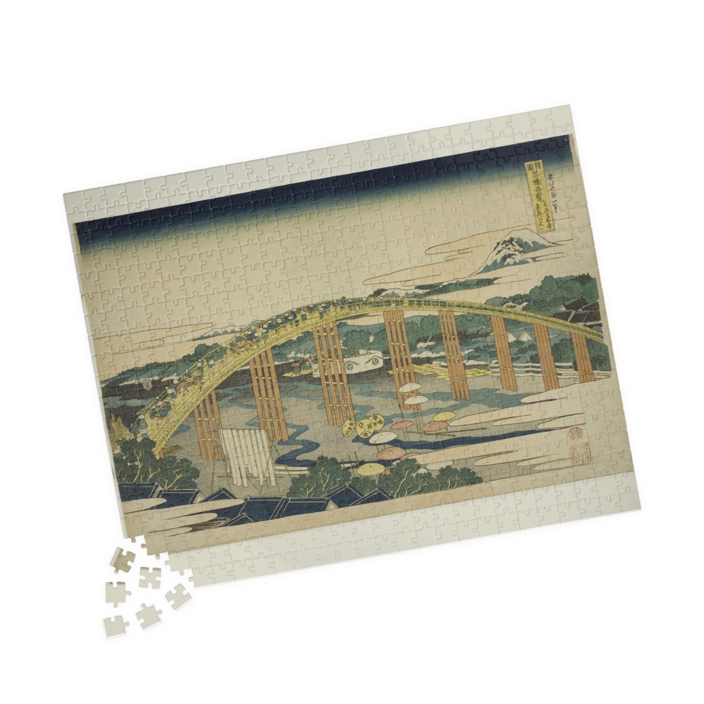 Ukiyo-e Jigsaw Puzzle (252, 520-piece) : Yahagi Bridge at Okazaki – Katsushika Hokusai | Tōkaidō Bridge Scene