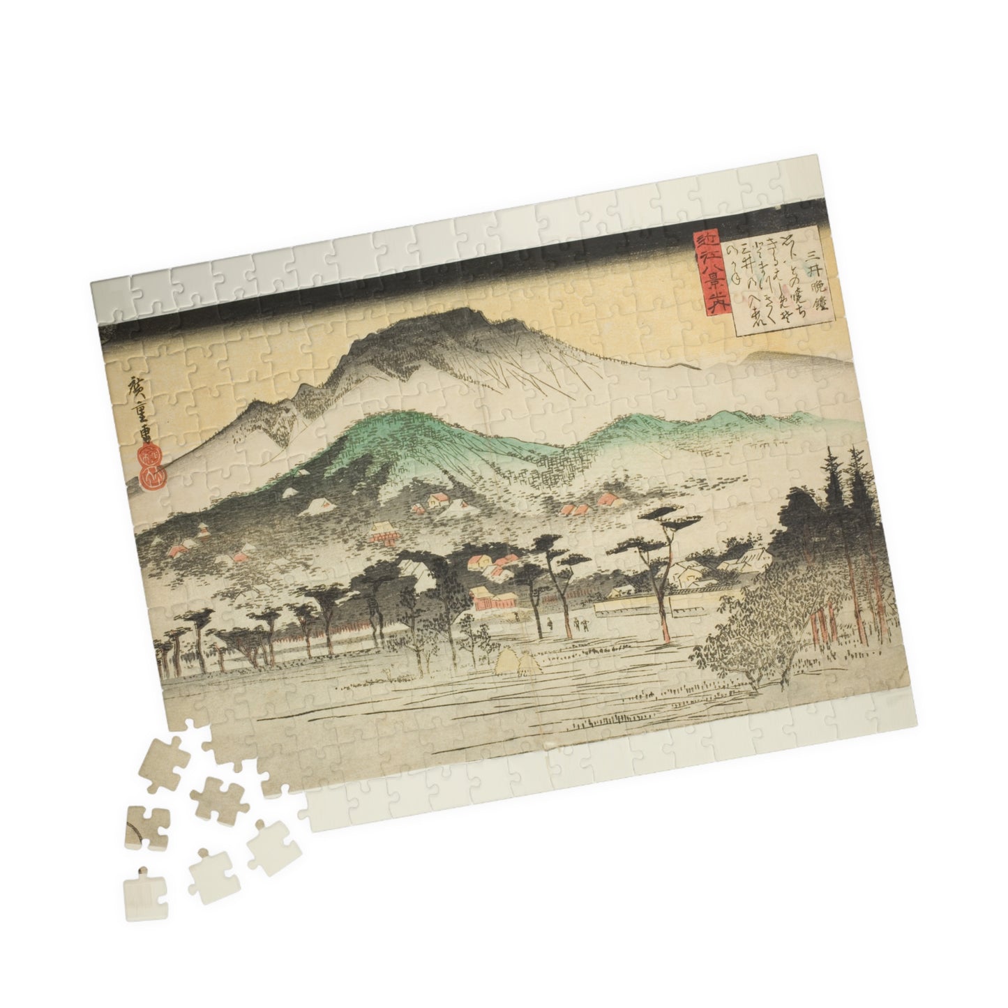 Ukiyo-e Jigsaw Puzzle (252 / 520 pcs) – Evening Bell at Mii Temple, Omi Eight Views – Landscape by Utagawa Hiroshige (1830s)