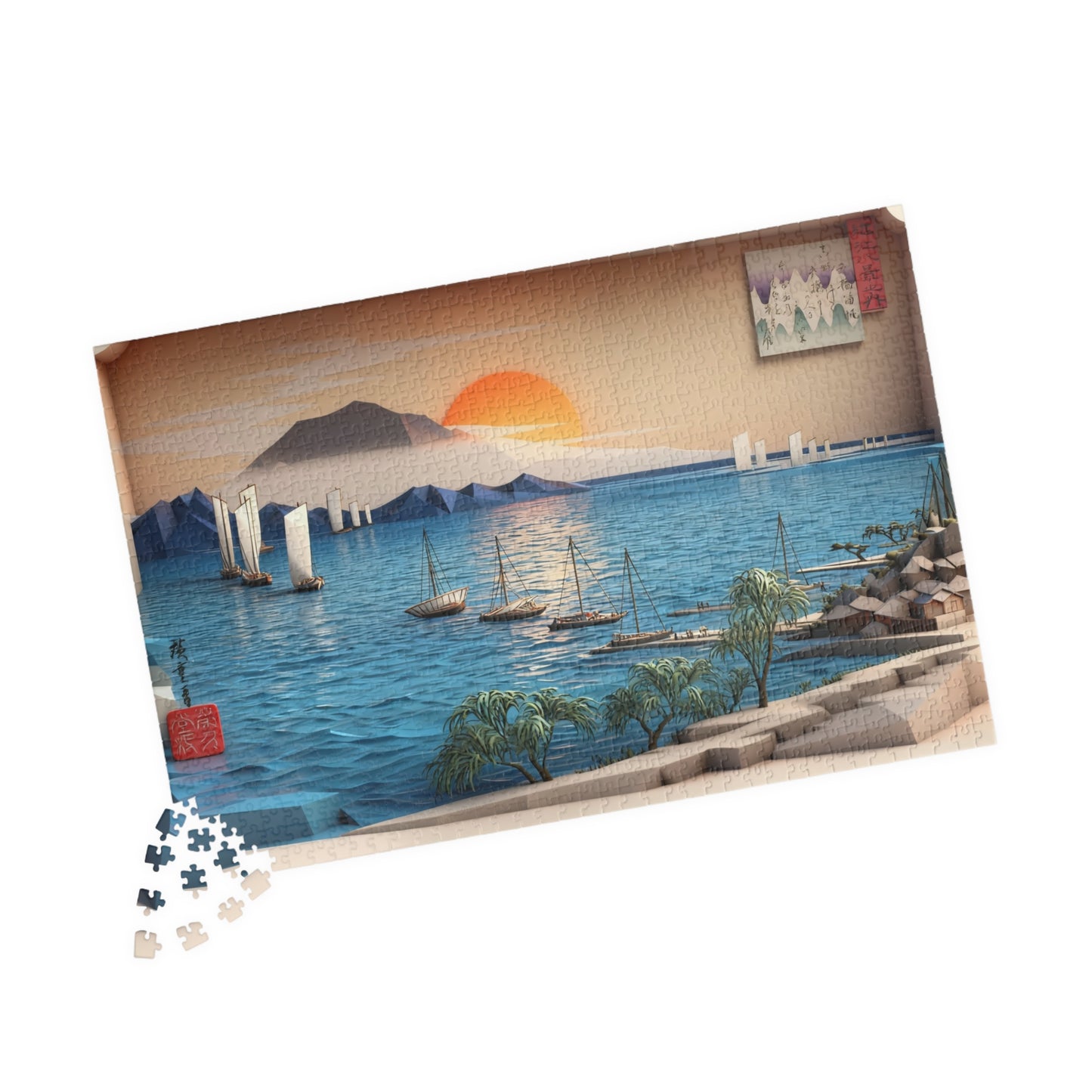 Hiroshige 3D Ukiyo-e Puzzle 1014 Piece, Japanese Edo Art | Returning Sails at Yabase