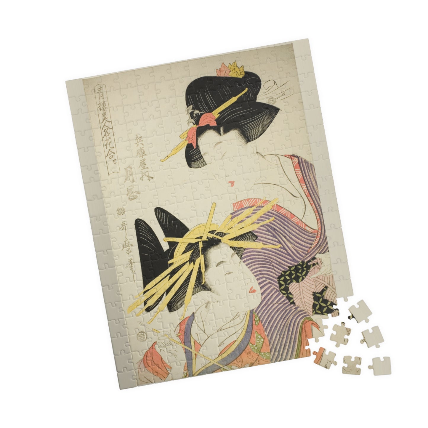 Ukiyo-e Jigsaw Puzzle (252 / 520-piece): “Tsukioka of the Hyogoya” by Kitagawa Utamaro | Oiran & Kamuro / Edo Bijin-ga Beauty Art