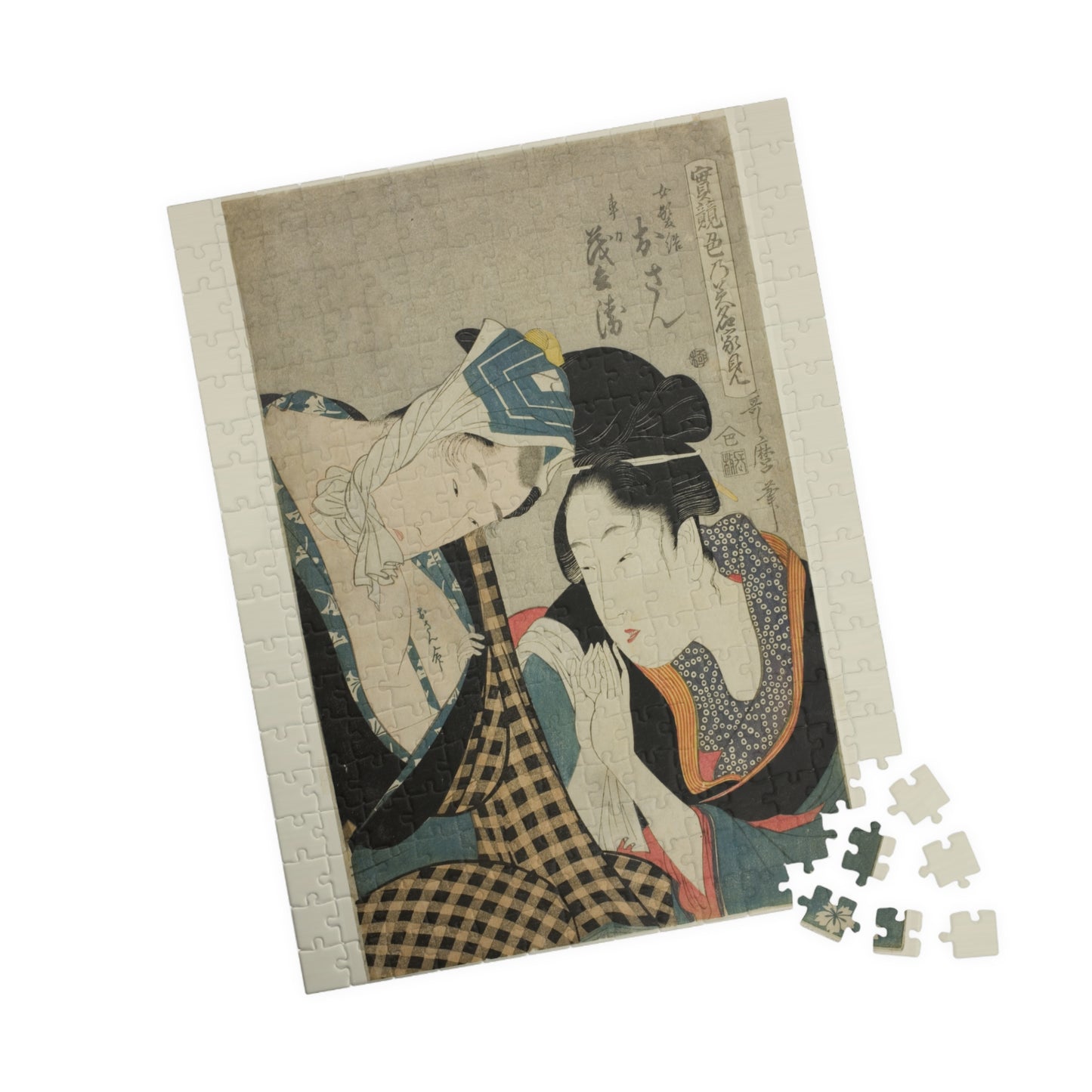 Ukiyo-e Jigsaw Puzzle (252 / 520-piece): “A Test of Skill – The Headwaters of Amorousness (Irozato Misuji no Yomogizu)” by Kitagawa Utamaro | Edo Romantic Bijin-ga