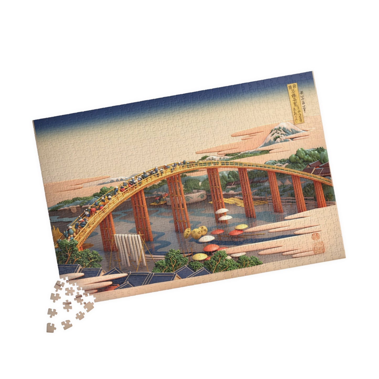 Hokusai 3D Ukiyo-e Puzzle 1014 Piece, Japanese Edo Art | Yahagi Bridge at Okazaki