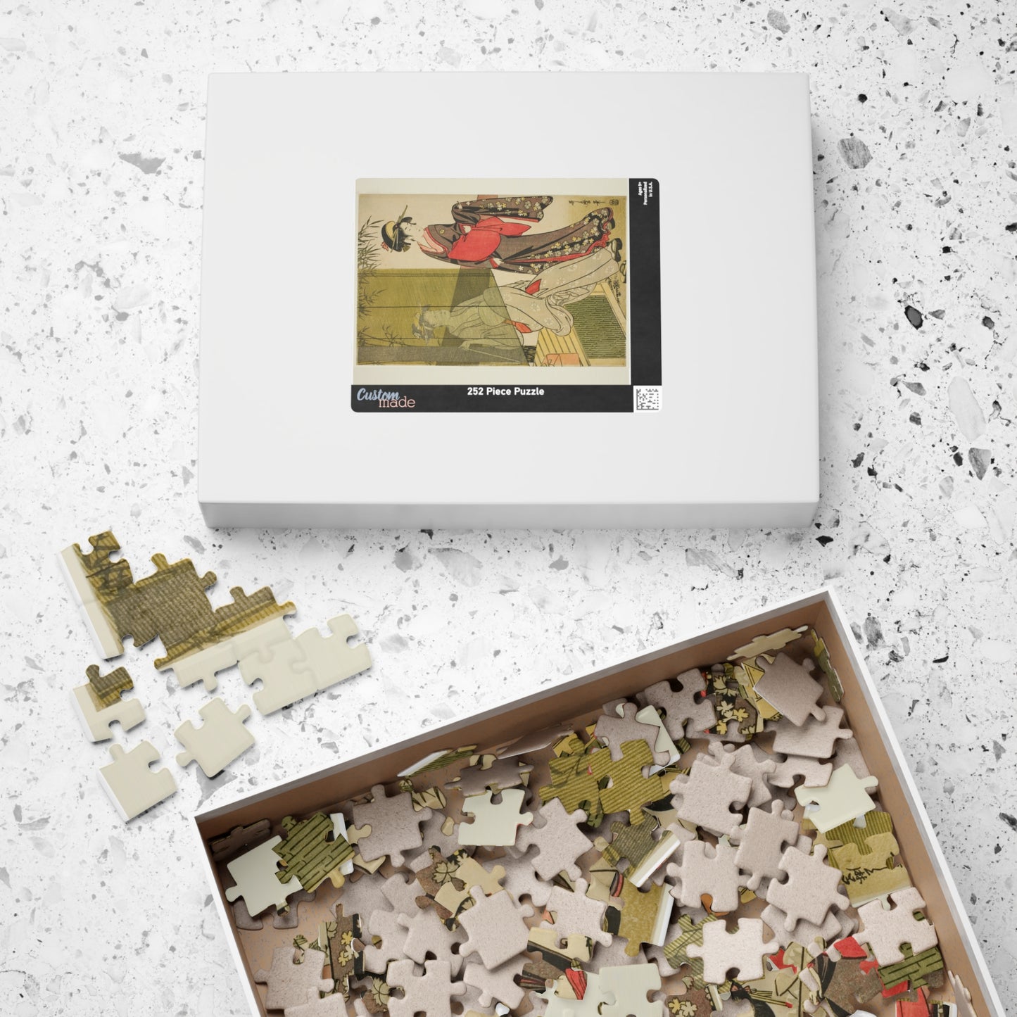 Ukiyo-e Jigsaw Puzzle (252 / 520-piece): “Drying and Stretching Cloth” by Kitagawa Utamaro | Edo Bijin-ga / Courtesan Beauty & Daily Life Scene