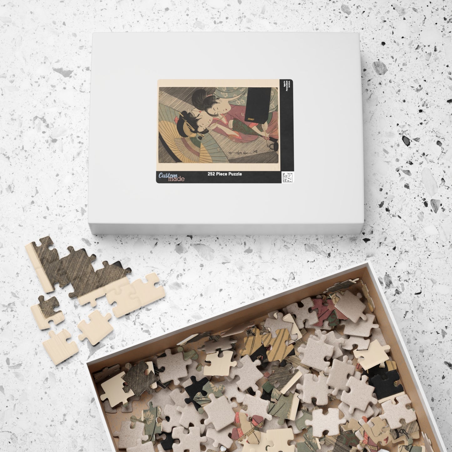 Ukiyo-e Jigsaw Puzzle (252 / 520-piece): “Geisha and Attendant on a Rainy Night” by Kitagawa Utamaro | Edo Bijin-ga / Umbrella & Kimono Beauty Art