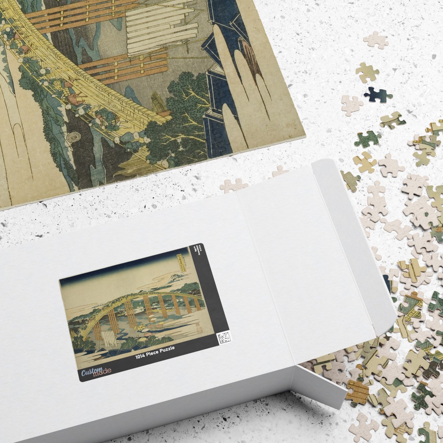 Ukiyo-e Jigsaw Puzzle (1014-piece) : Yahagi Bridge at Okazaki – Katsushika Hokusai | Tōkaidō Bridge Scene