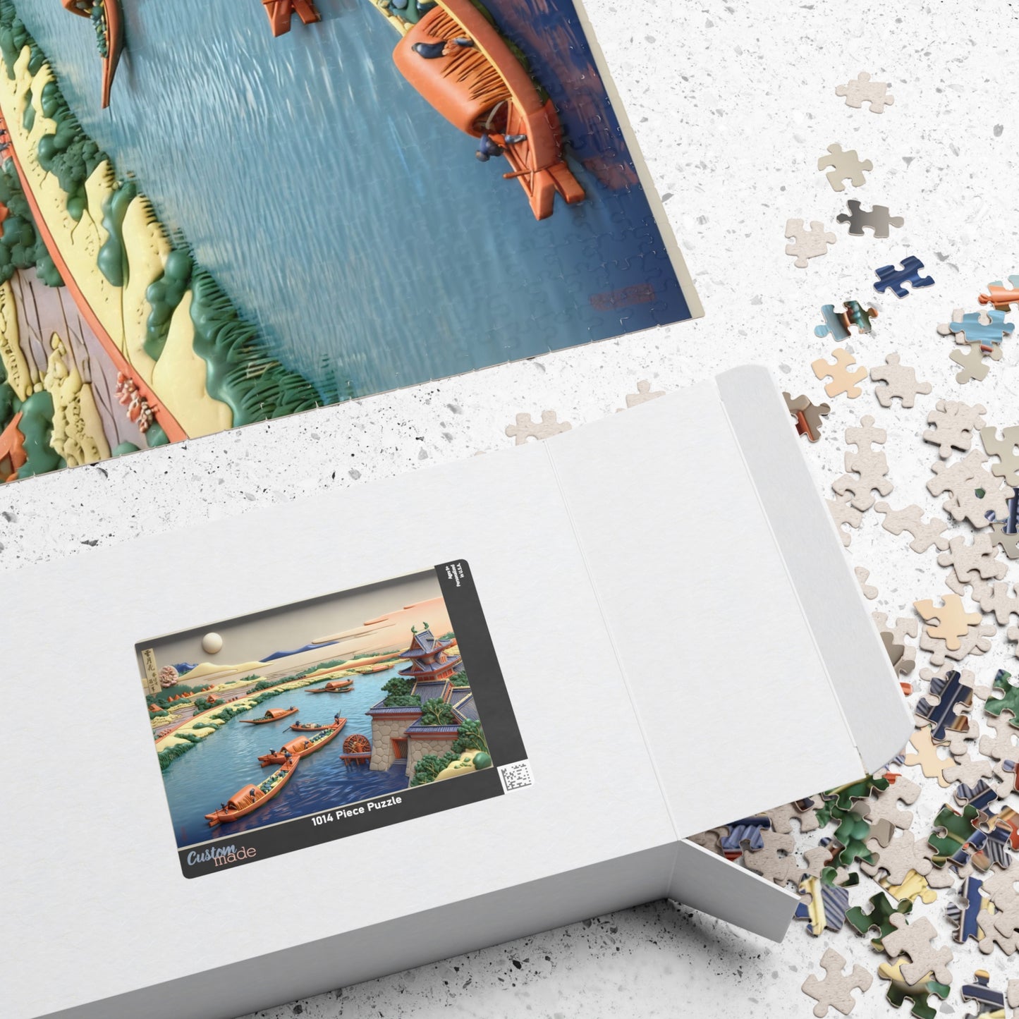 Hokusai 3D Ukiyo-e Puzzle 1014 Piece, Japanese Edo Art | Moonlight on the Yodo River