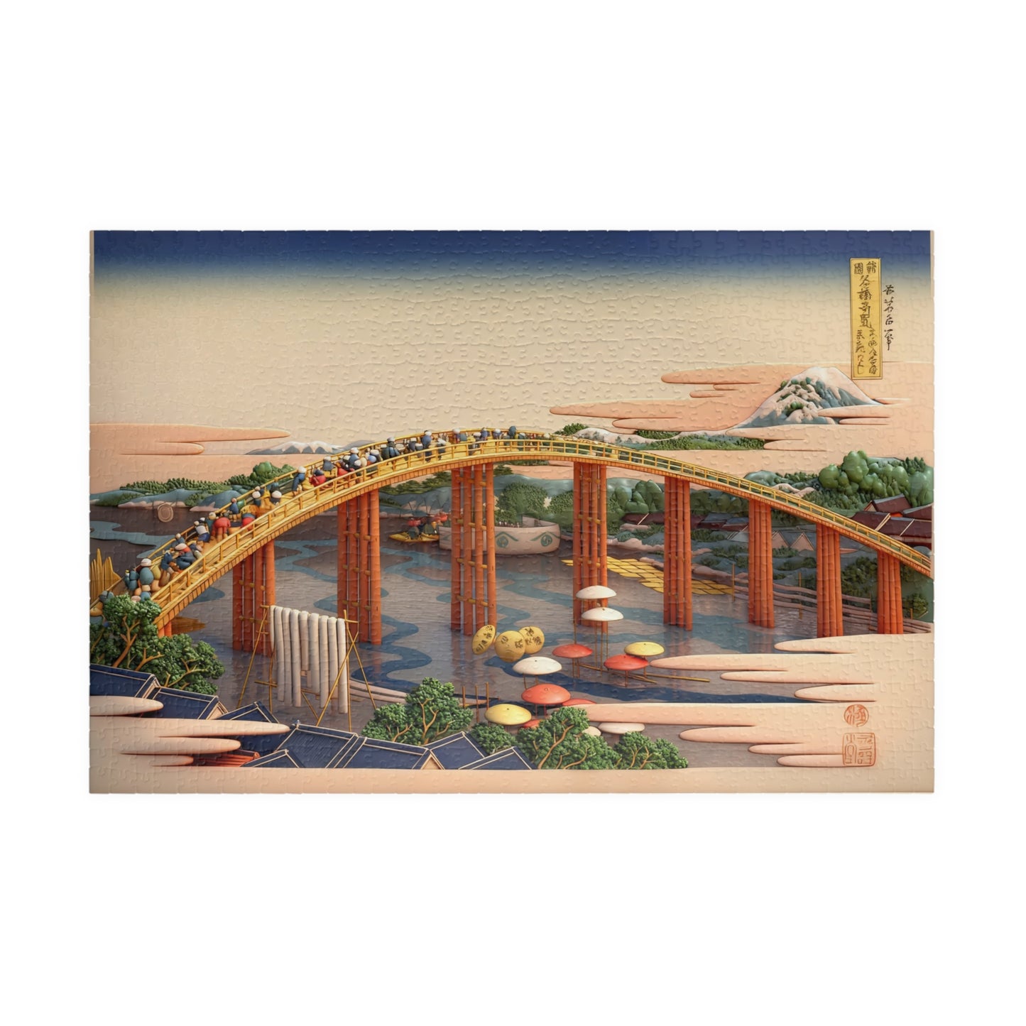 Hokusai 3D Ukiyo-e Puzzle 1014 Piece, Japanese Edo Art | Yahagi Bridge at Okazaki