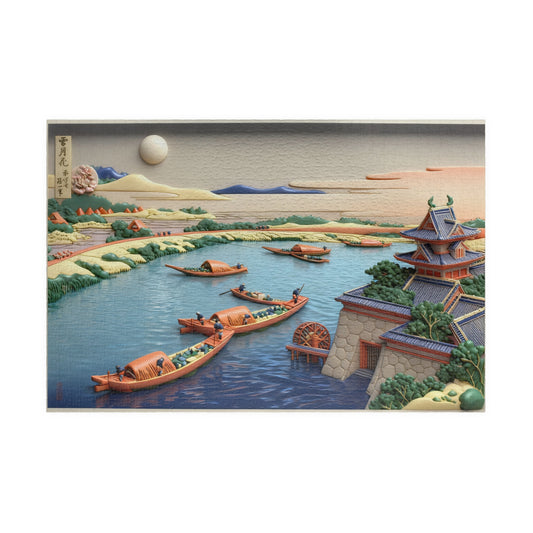 Hokusai 3D Ukiyo-e Puzzle 1014 Piece, Japanese Edo Art | Moonlight on the Yodo River