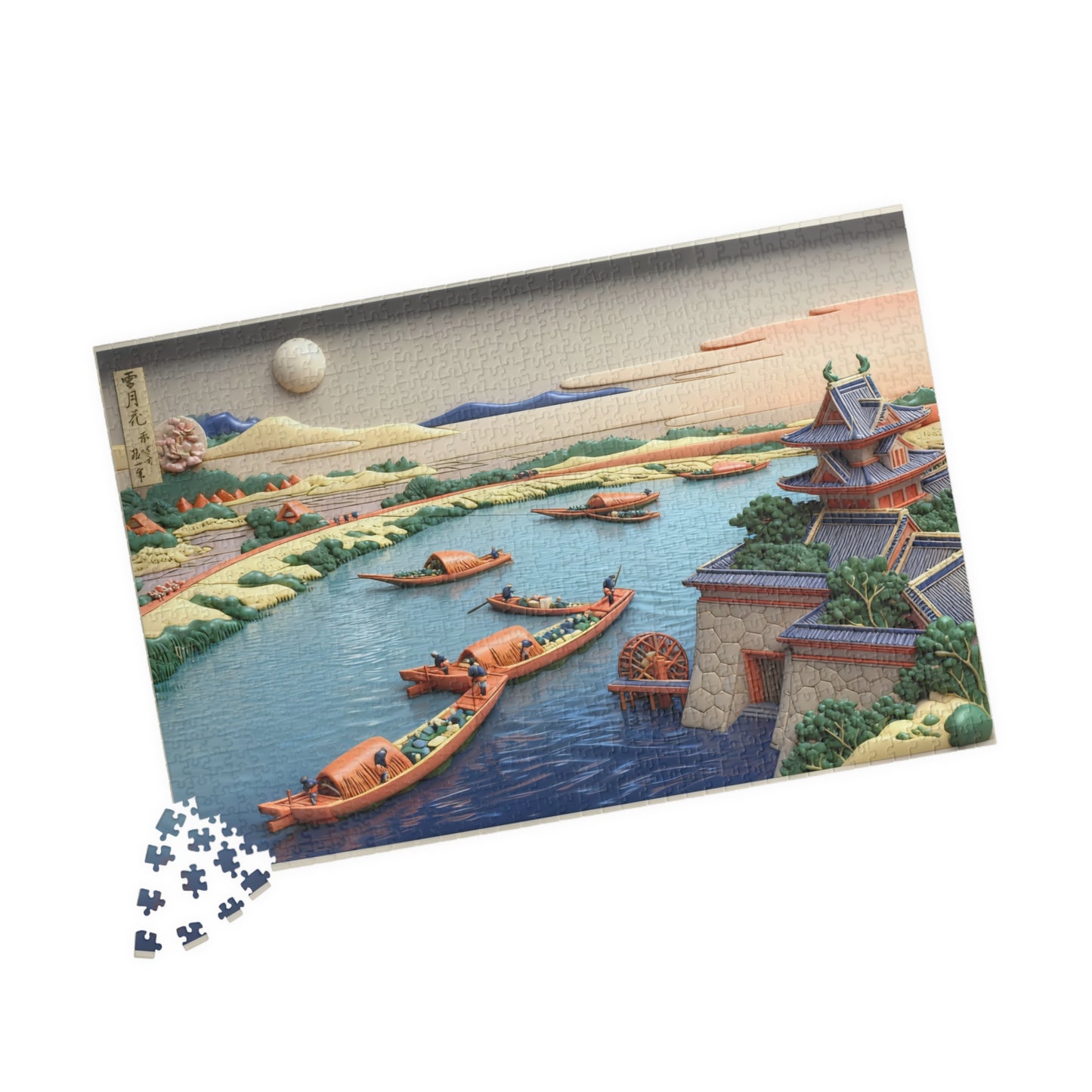 Hokusai 3D Ukiyo-e Puzzle 1014 Piece, Japanese Edo Art | Moonlight on the Yodo River