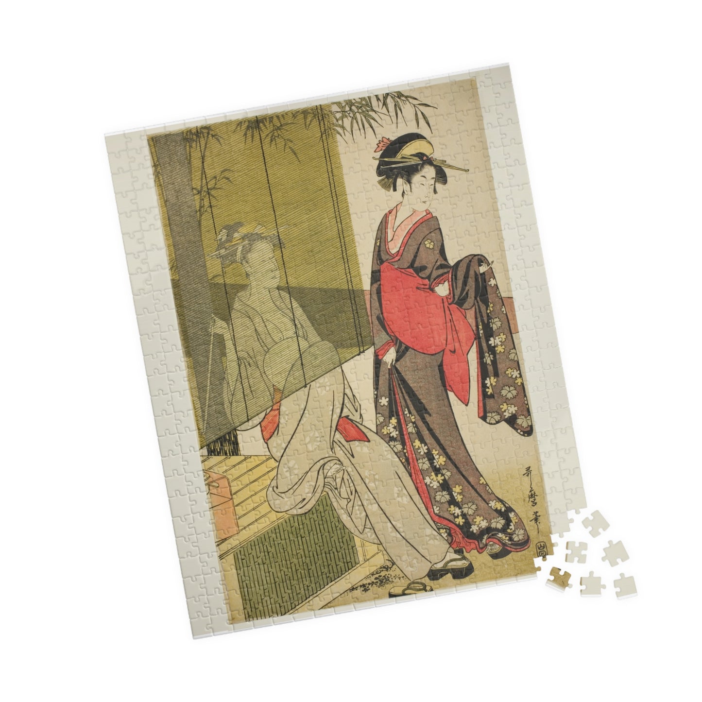 Ukiyo-e Jigsaw Puzzle (252 / 520-piece): “Drying and Stretching Cloth” by Kitagawa Utamaro | Edo Bijin-ga / Courtesan Beauty & Daily Life Scene