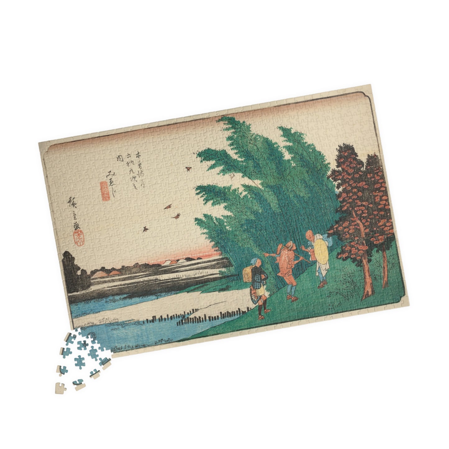 Ukiyo-e Jigsaw Puzzle (1014-piece): Mieji – “Fields and Distant Mountains” Sixty-nine Stations of the Kisokaidō by Utagawa Hiroshige (1830s)