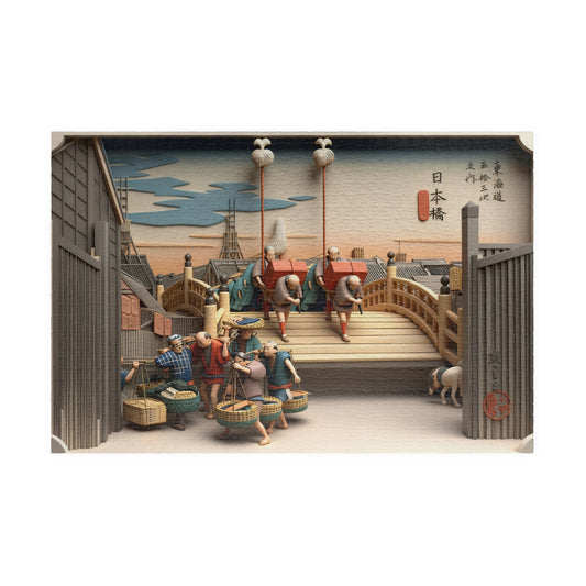 Hiroshige 3D Ukiyo-e Puzzle 1014 Piece, Japanese Edo Art | Nihonbashi Morning Scene at Nihon Bridge