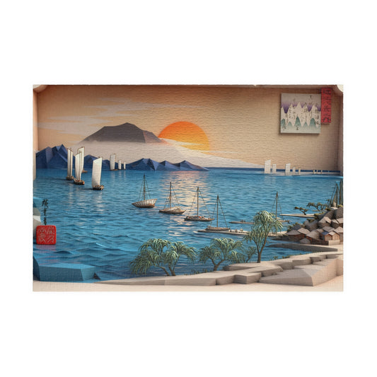 Hiroshige 3D Ukiyo-e Puzzle 1014 Piece, Japanese Edo Art | Returning Sails at Yabase