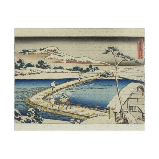 Ukiyo-e Jigsaw Puzzle (252, 520-piece) : Pontoon Bridge at Sano – Katsushika Hokusai | Historic River Crossing