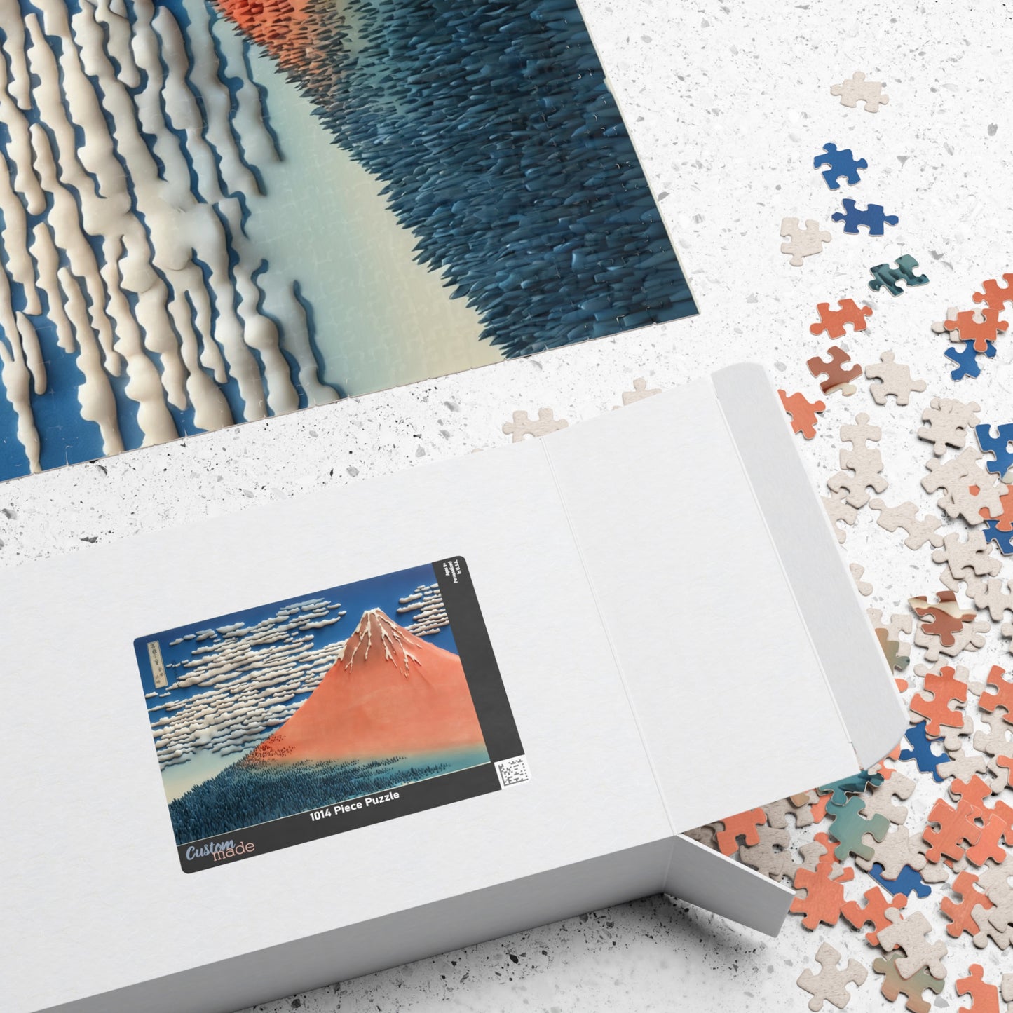 Hokusai 3D Ukiyo-e Puzzle 1014 Piece, Japanese Edo Art | Red Fuji in Motion