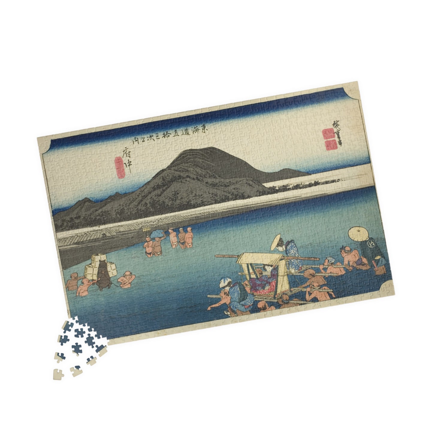Ukiyo-e Jigsaw Puzzle (1014-piece): Fuchū – “Crossing the Abe River” Tōkaidō Fifty-three Stations by Utagawa Hiroshige (1833)