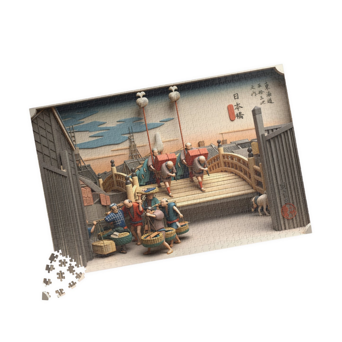 Hiroshige 3D Ukiyo-e Puzzle 1014 Piece, Japanese Edo Art | Nihonbashi Morning Scene at Nihon Bridge