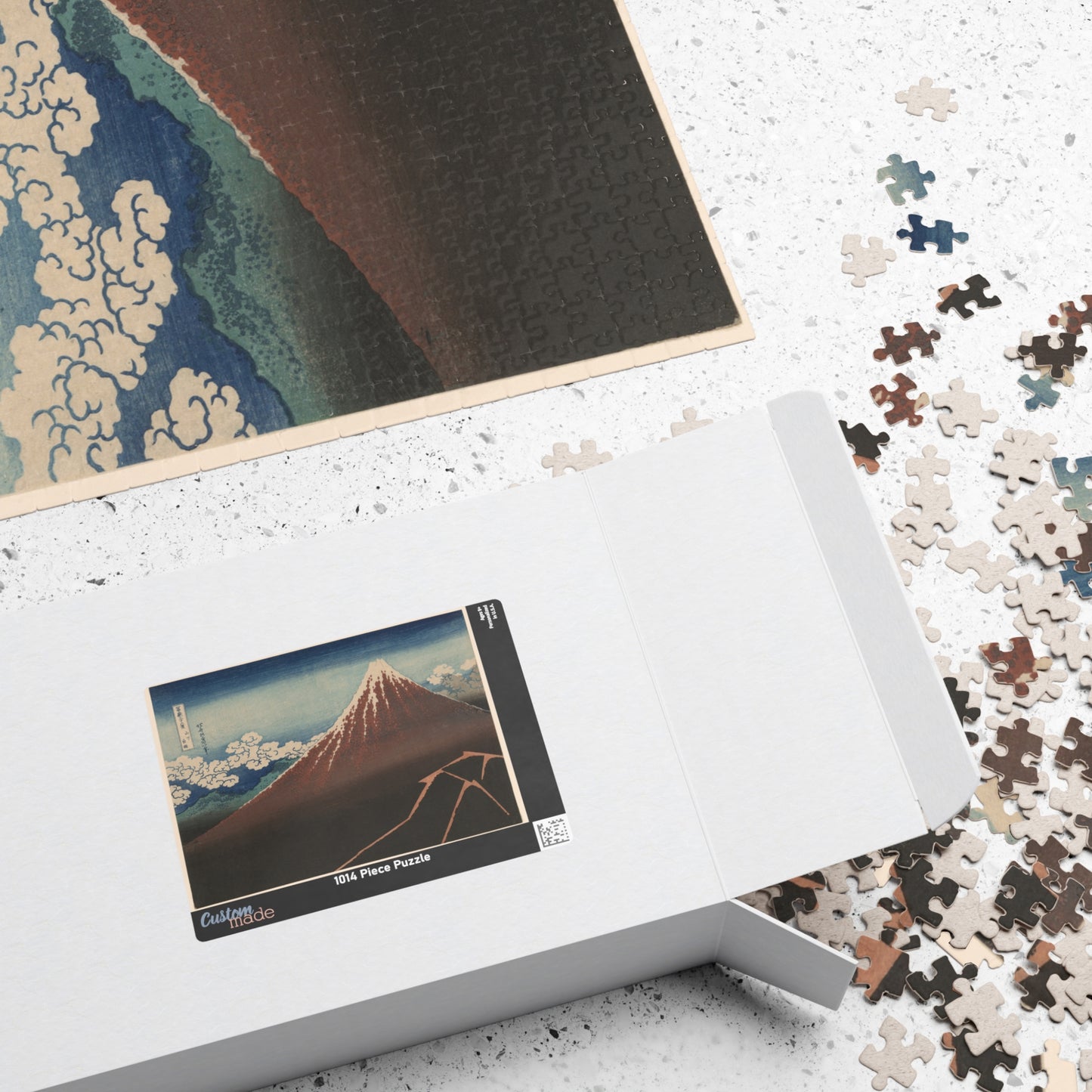 Ukiyo-e Jigsaw Puzzle (1014-piece) : Shower Below the Summit – Katsushika Hokusai (1831) | Thirty-six Views of Mount Fuji / Japanese Art