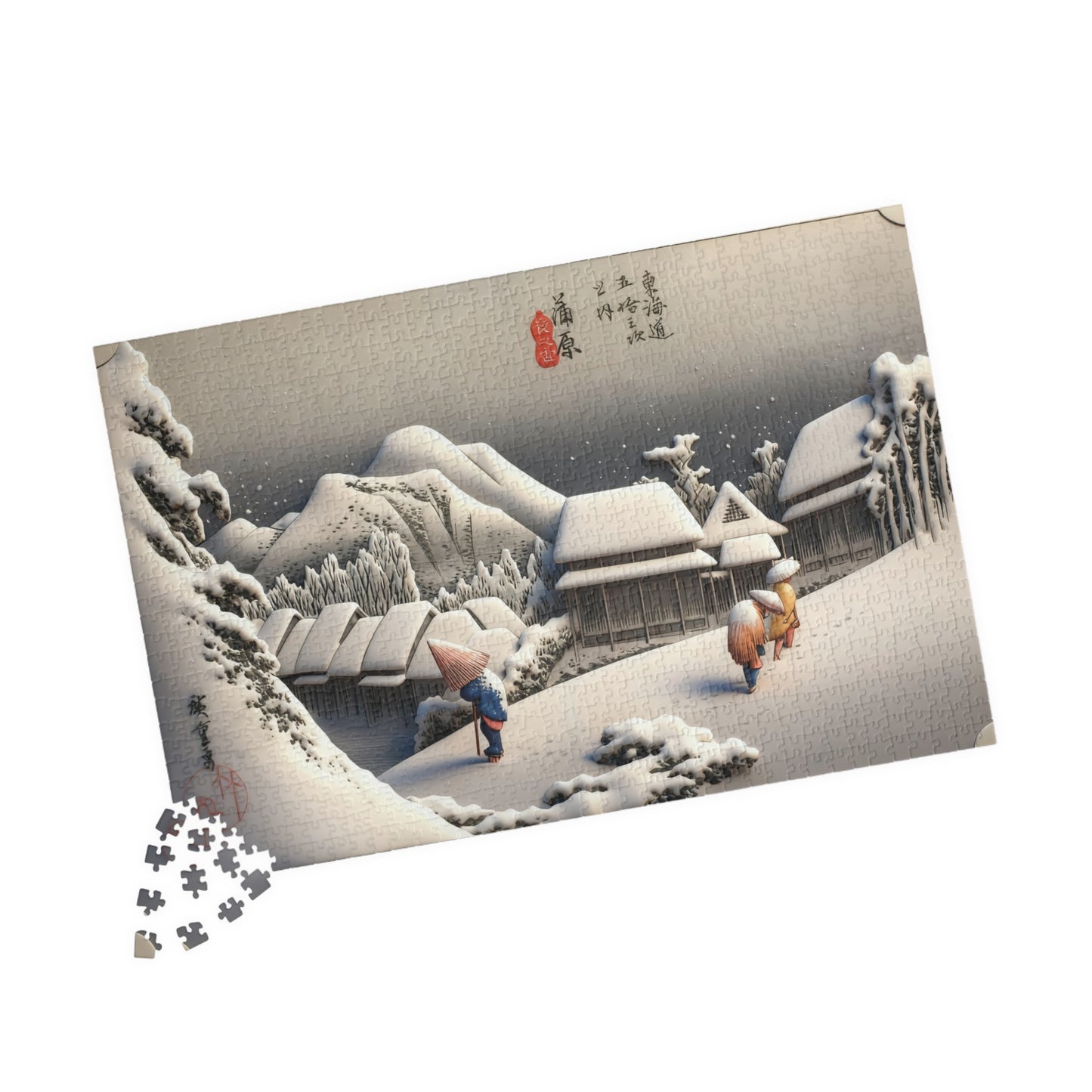 Hiroshige 3D Ukiyo-e Puzzle 1014 Piece, Japanese Edo Art | Kanbara Evening Snow on the Tōkaidō