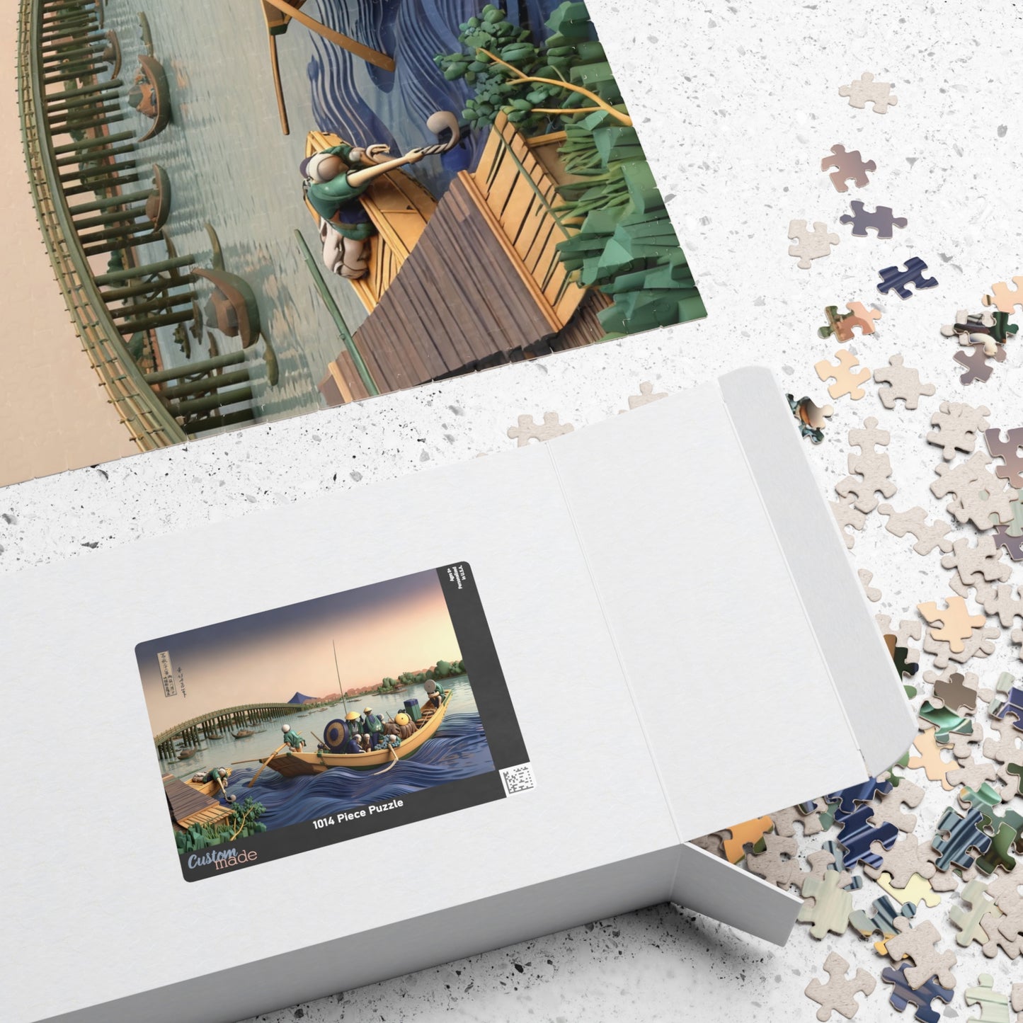 Hokusai 3D Ukiyo-e Puzzle 1014 Piece, Japanese Edo Art | Fuji from Ommayagashi at Twilight over Ryogoku
