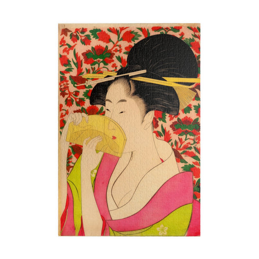 Utamaro Ukiyo-e Puzzle 1014 Piece, Background Variation, Japanese Edo Art | Woman Holding a Tortoise-Shell Comb