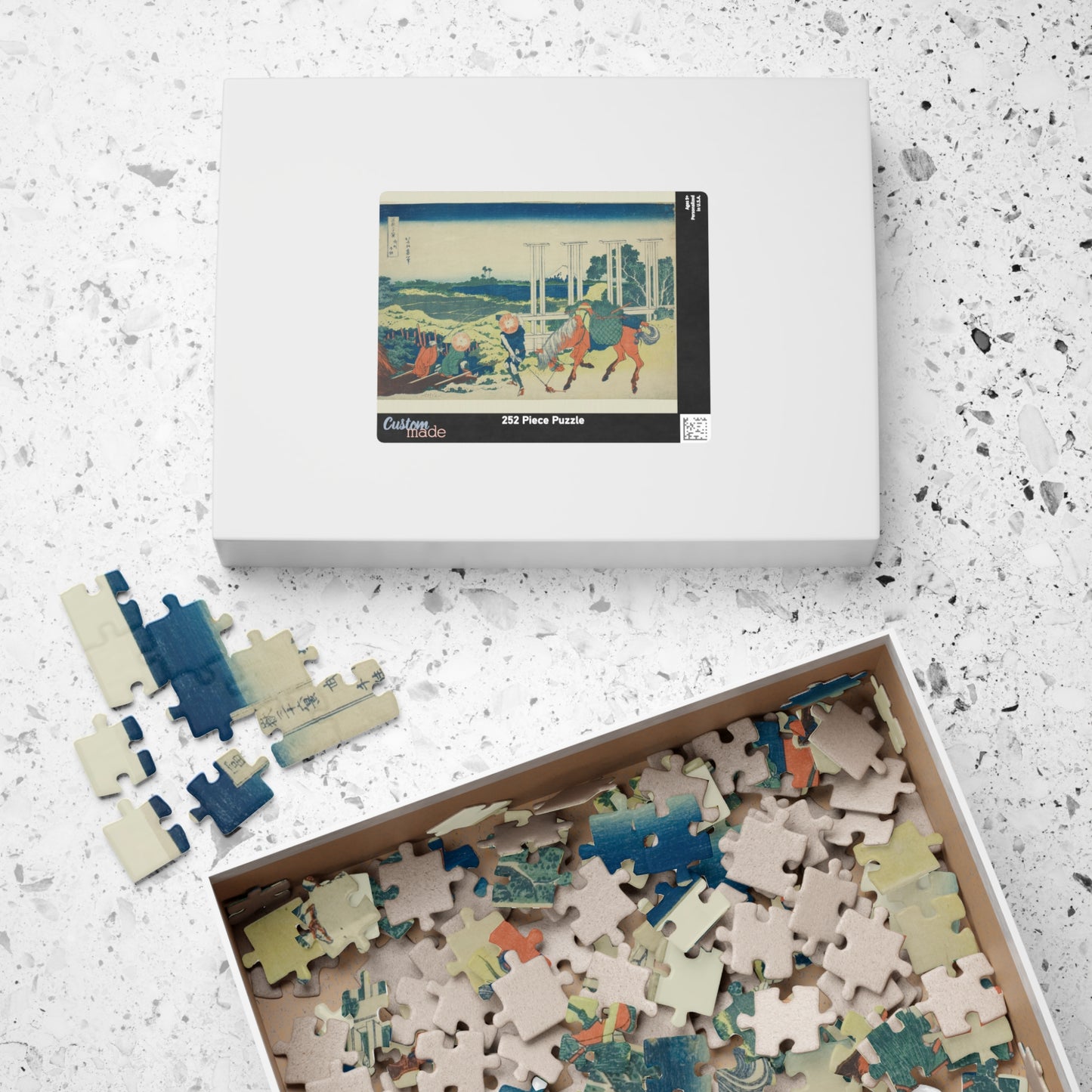 Ukiyo-e Jigsaw Puzzle (252, 520-piece) : Senju in Musashi Province – Katsushika Hokusai | River Life & Edo Scenery