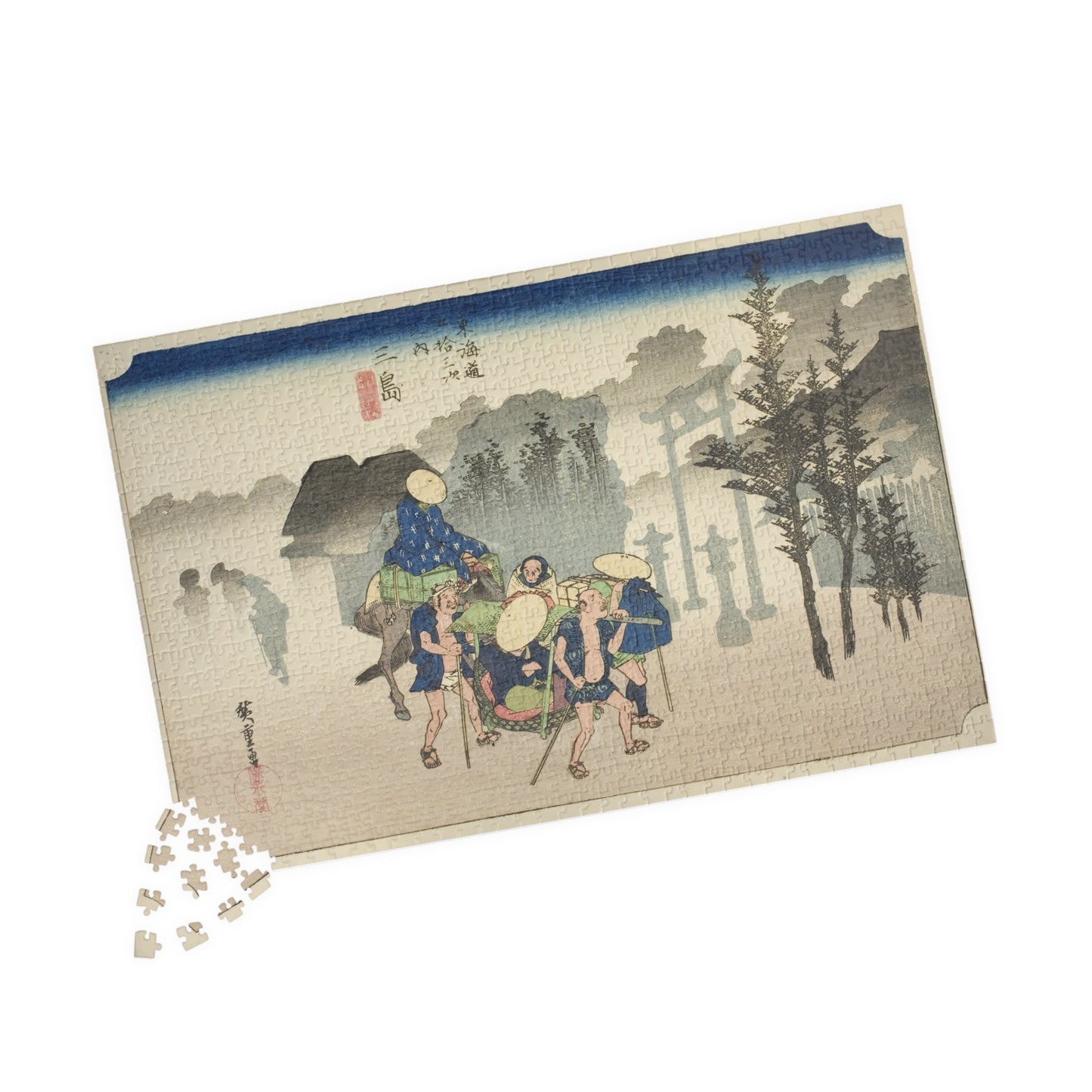 Ukiyo-e Jigsaw Puzzle (1014-piece): Mishima – “Morning Mist at Mishima” Tōkaidō Fifty-three Stations by Utagawa Hiroshige (1833)