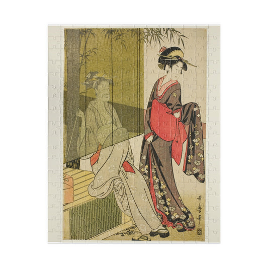 Ukiyo-e Jigsaw Puzzle (252 / 520-piece): “Drying and Stretching Cloth” by Kitagawa Utamaro | Edo Bijin-ga / Courtesan Beauty & Daily Life Scene