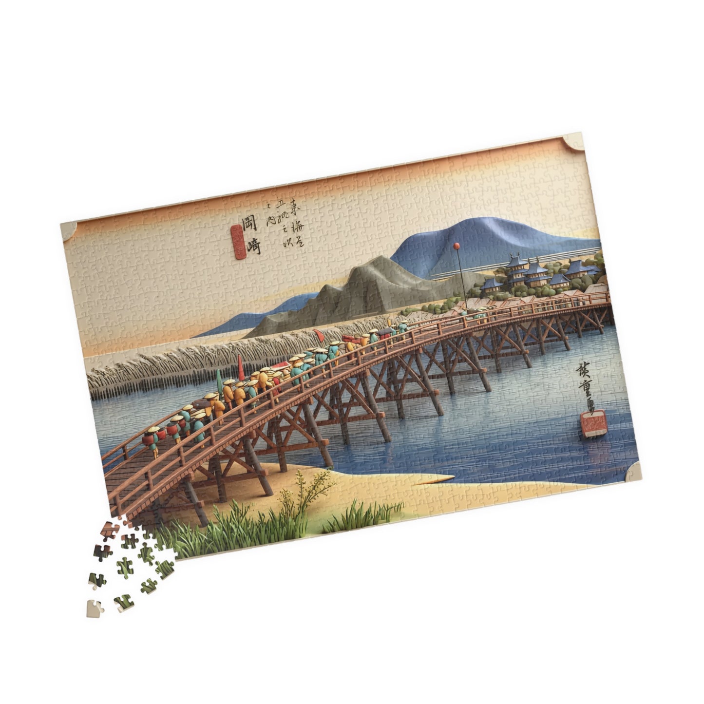 Hiroshige 3D Ukiyo-e Puzzle 1014 Piece, Japanese Edo Art | Okazaki: Yahagi Bridge on the Tōkaidō