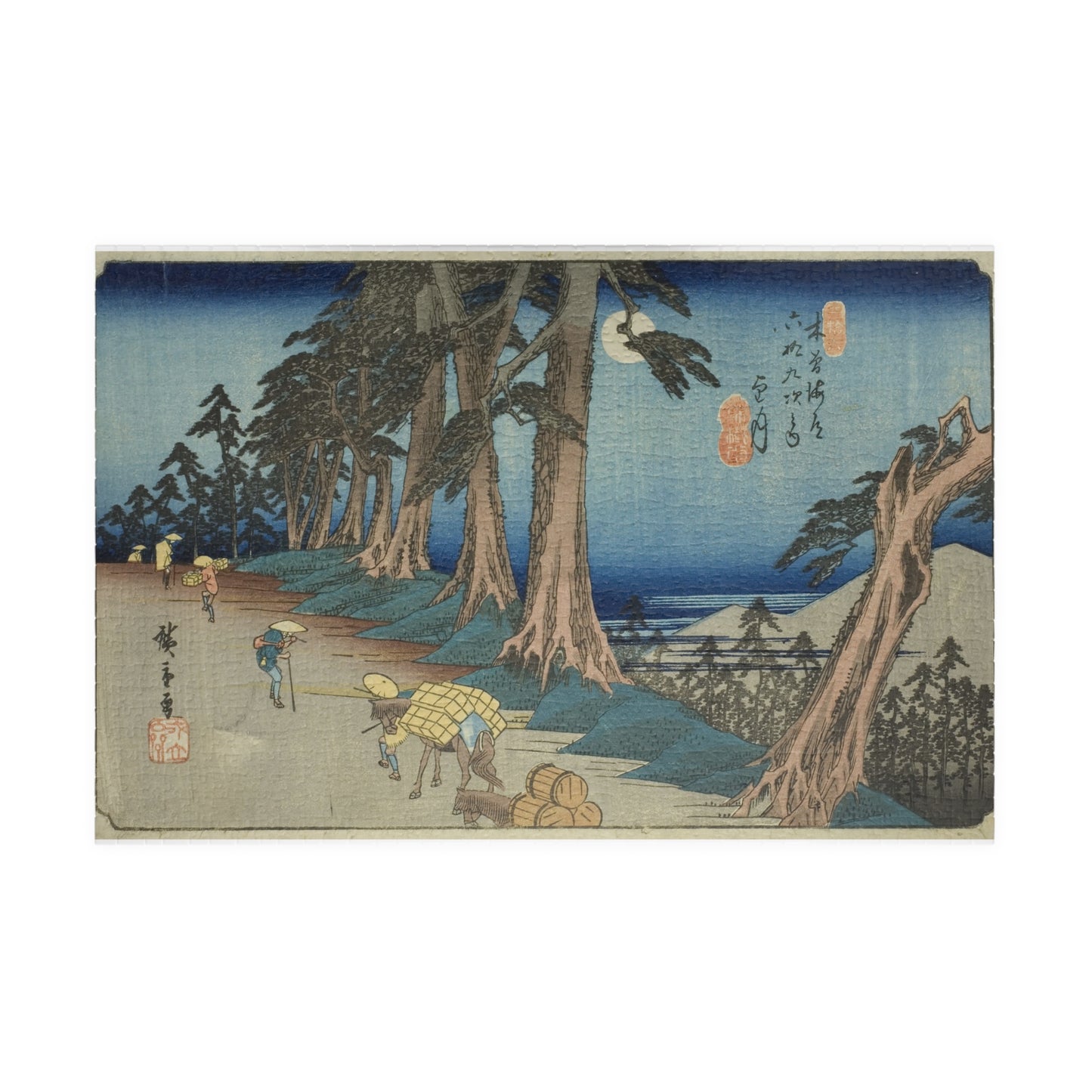 Ukiyo-e Jigsaw Puzzle (1014-piece): Mochizuki – “Mountain Pass at Dawn” Sixty-nine Stations of the Kisokaidō by Utagawa Hiroshige (1830s)
