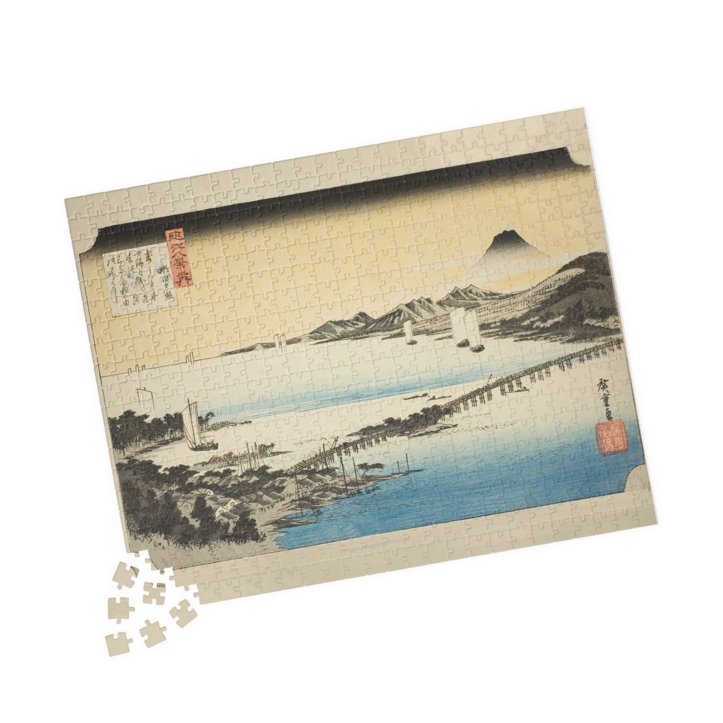 Ukiyo-e Jigsaw Puzzle (252 & 520 pcs) — “Evening Glow at Seta Bridge, Ōmi Eight Views” by Utagawa Hiroshige | Japanese Lake Biwa Art Puzzle