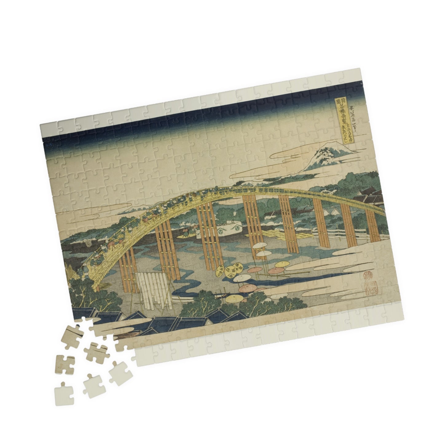 Ukiyo-e Jigsaw Puzzle (252, 520-piece) : Yahagi Bridge at Okazaki – Katsushika Hokusai | Tōkaidō Bridge Scene